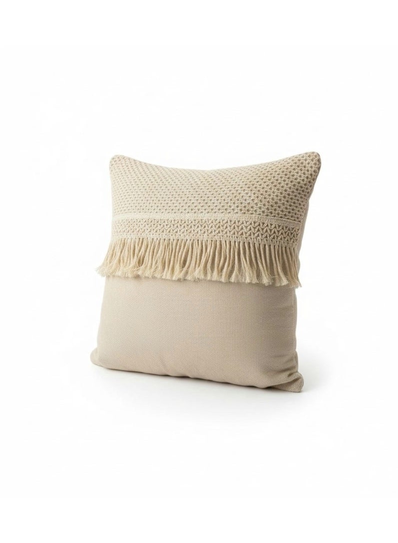 Elegant Thick Linen Macrame Cushion 45x45 cm with Hidden Zipper for Sofa Chair Decorative Pillow Home Accent Living Room Style - Image 1